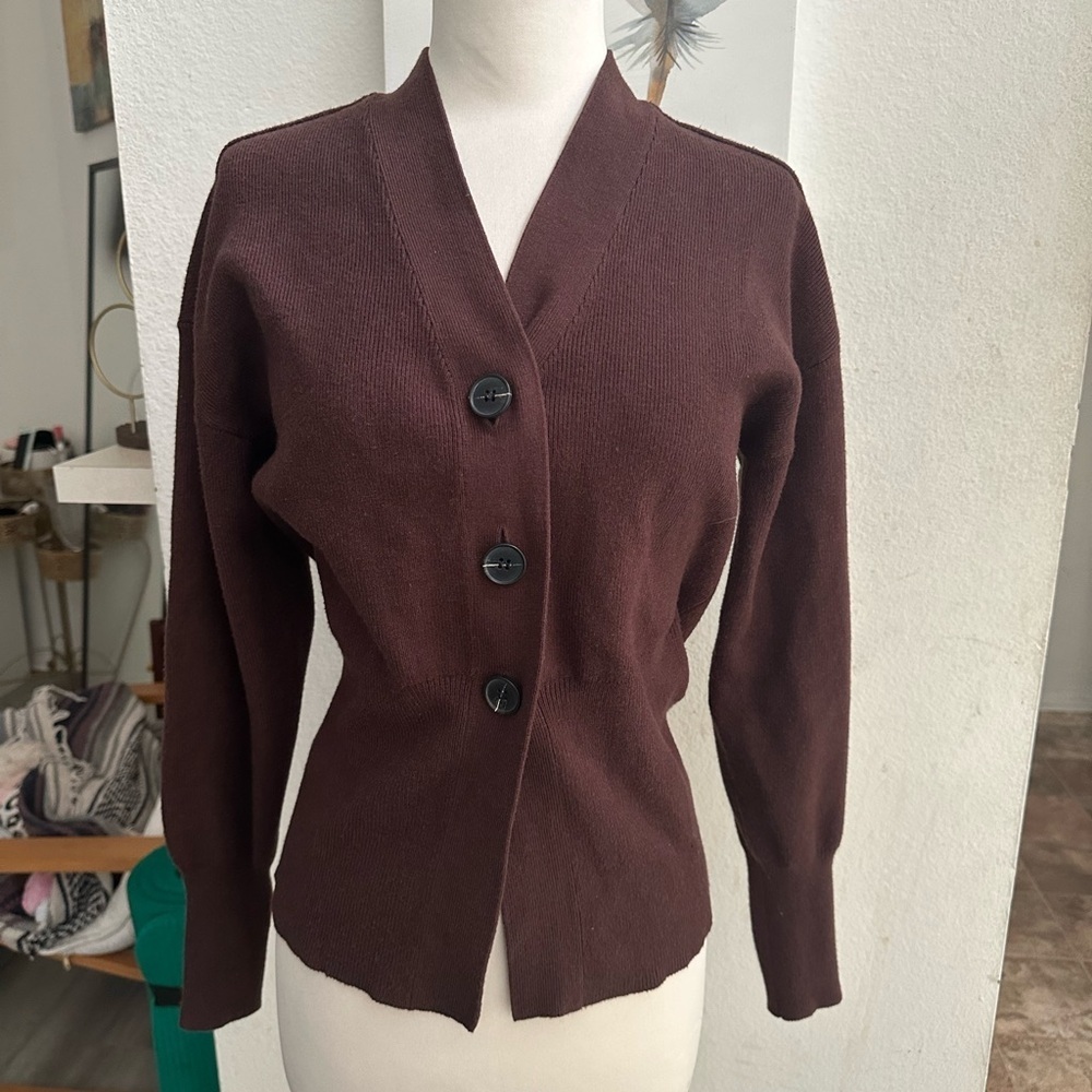 Pilcro Rich Brown Knit Sweater cardigan chocolate brown basic classic elegant